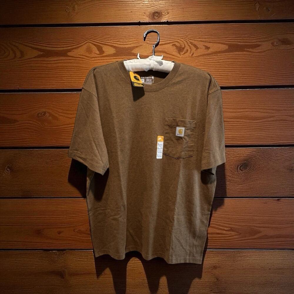 Carhartt Shirt Mens L Brown‎ Loose Fit Heavyweight Pocket Crew NWT Cotton Blend
